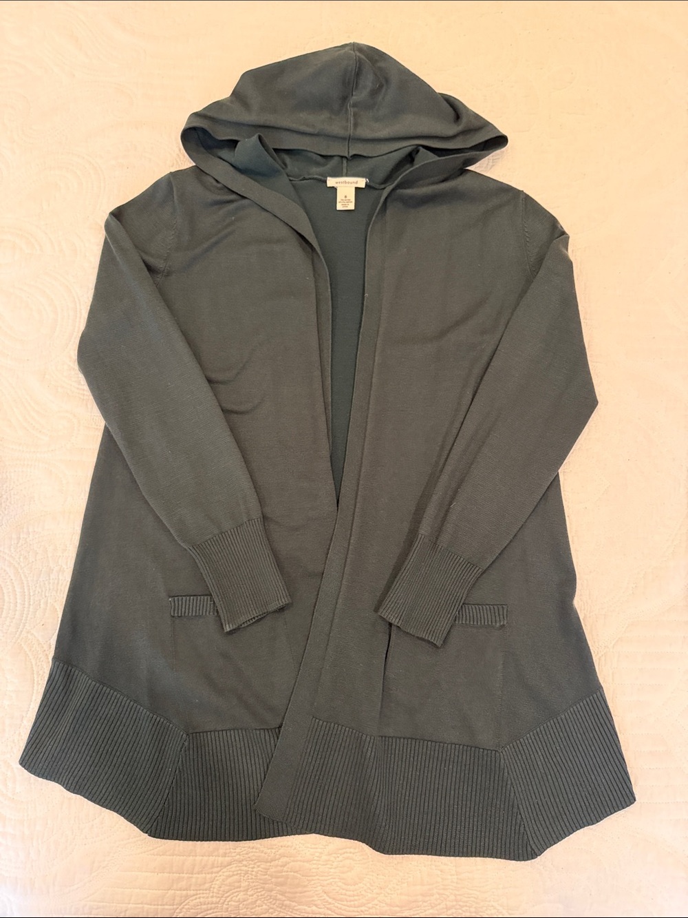 Westbound Dark Green Hooded Open-Front Sweater